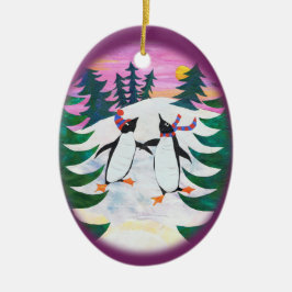 Cute Ice-Skating Penguins Roligt Ornament