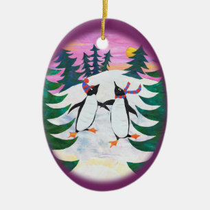 Cute Ice-Skating Penguins Roligt Ornament