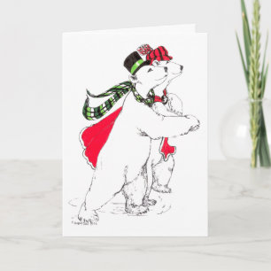Cute Ice Skating Polar Bears Whimsical jul Helgkort