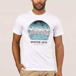 Cute Ice Skating Winter Village Scene Snowy Lights T Shirt
