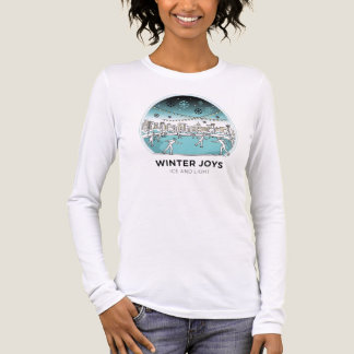 Cute Ice Skating Winter Village Scene Snowy Lights T Shirt