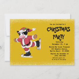Cute Ice Sking Cow Guld jul Party Inbjudningar