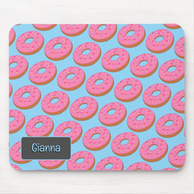 Cute Iced Doughnut - Rosa Frosted Ringar med Namn Musmatta (Framsidan)