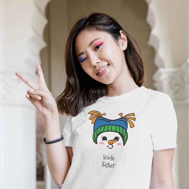 Cute Icicle Girl Sister Cute Snögubbe Ansikte T Shirt (Skapare uppladdad)