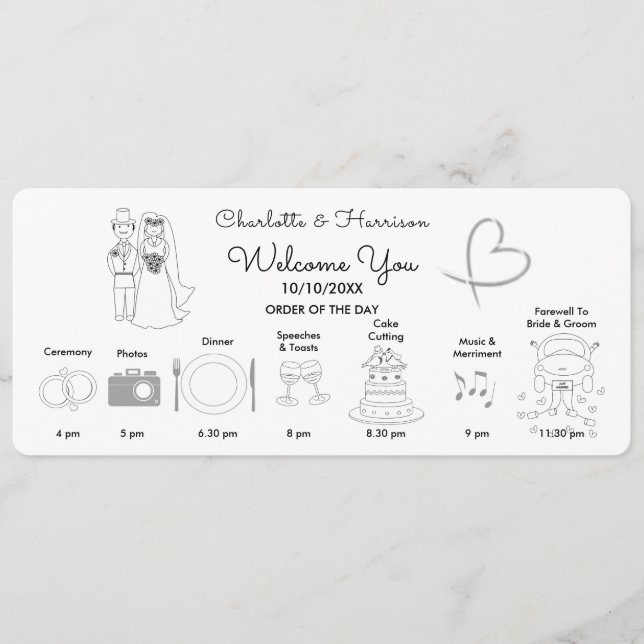 Cute Icons för tidsradprogram för bröllop Program (Framsida)