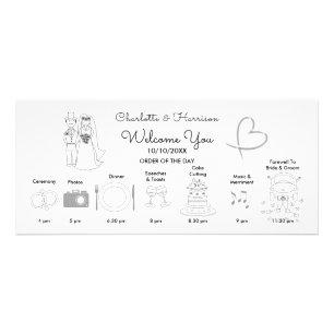 Cute Icons för tidsradprogram för bröllop Reklamkort