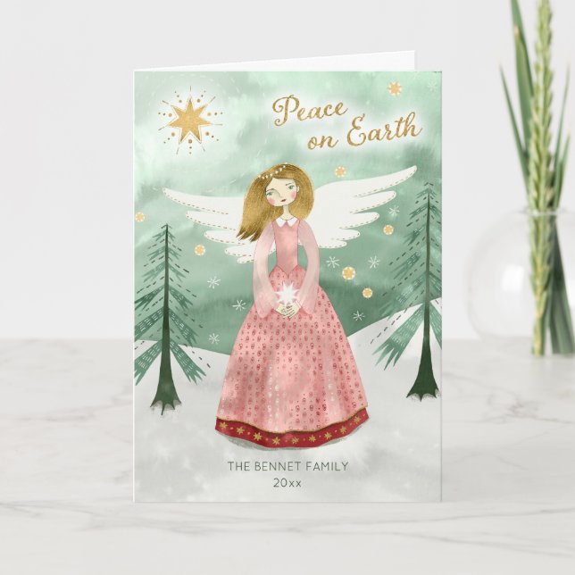 Cute Illustrated Angel Foldad jul Helgkort (Framsida)