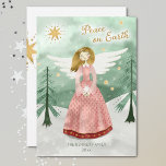 Cute Illustrated Angel Peace på Jul Julkort<br><div class="desc">Önska dina kära med denna fullt av god vilja, fred och lycka. Kortet har en illustrerad Viktoriansk ängel med en contemporary-tvist, tillsammans med ord Peace on Earth. Anpassa det här kortet med ditt namn och år. Den guld glitter som används i detta tryck simuleras, inte glitter. Originalteckningar efter Marketa Stengl....</div>