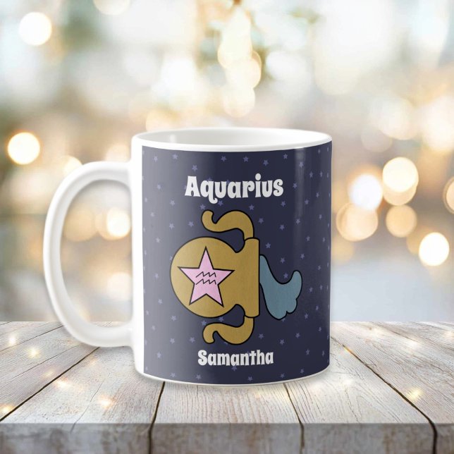 Cute Illustrated Aquarius Zodiac Personlig Kaffemugg (Cute Illustrated Aquarius Zodiac Personalized Coffee Mug
)