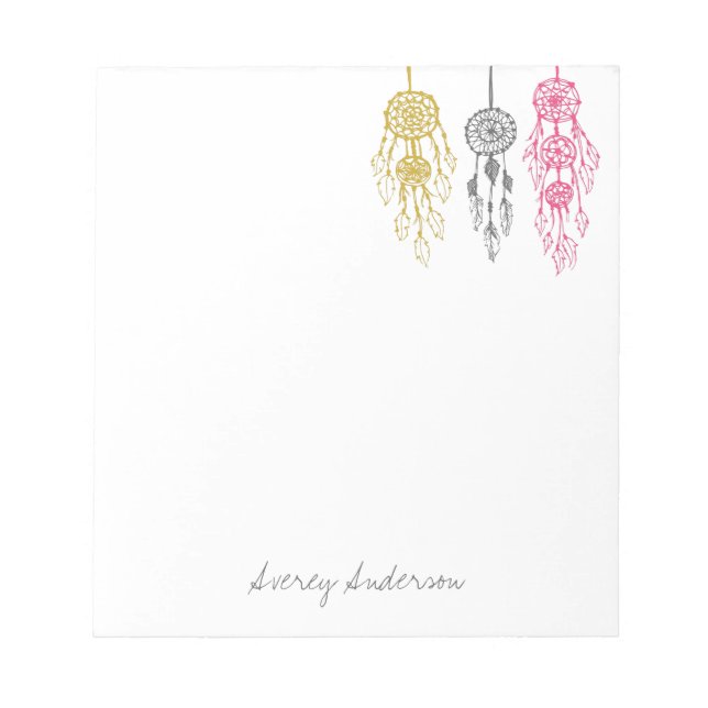 Cute Illustrated Bohemian Dreamcatchers Monogram Anteckningsblock (Framsida)