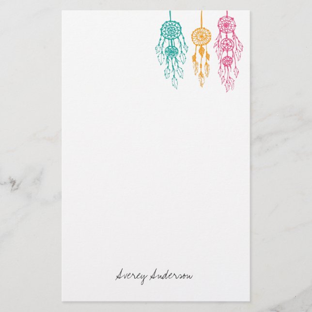 Cute Illustrated Bohemian Dreamcatchers Monogram Brevpapper (Framsida)