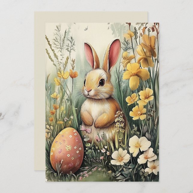 Cute Illustrated Bunny Påsk Card Julkort (Fram/baksida)