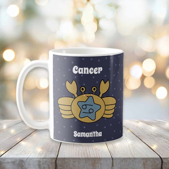 Cute Illustrated Cancer Zodiac Personlig Kaffemugg (Cute Illustrated Cancer Zodiac Personalized Coffee Mug)