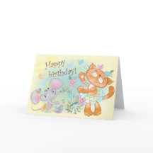 Cute Illustrated Cat and Mouse Grattis på födelsed