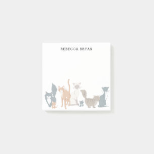 Cute Illustrated Cat Reds Personlig 01 Post-it Block