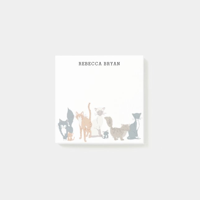 Cute Illustrated Cat Reds Personlig 01 Post-it Block (Framsida)