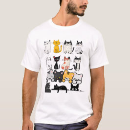 Cute Illustrated Cat Squad on Black Background T Shirt