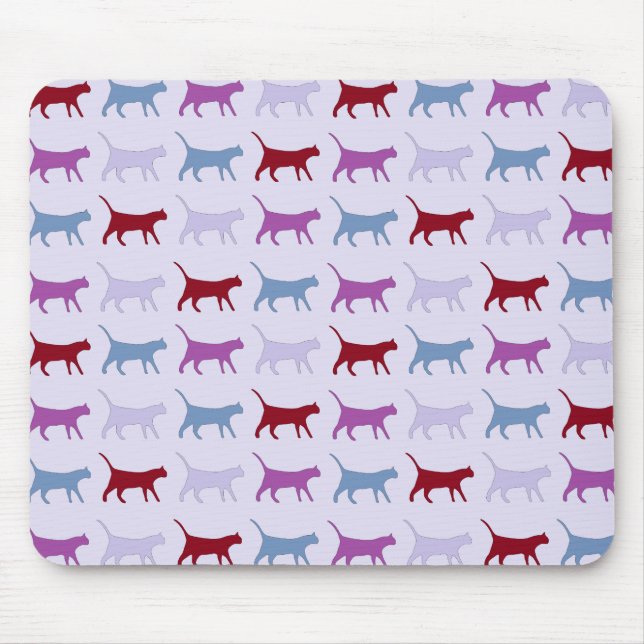 Cute Illustrated Cats Walking Lila Mönster Musmatta (Framsidan)