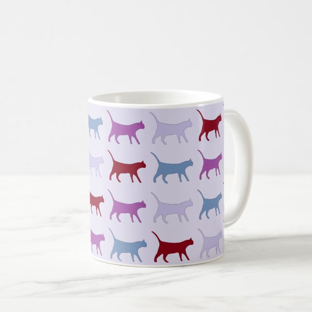 Cute Illustrated Cats Walking Purple Pattern Kaffemugg (Framsida höger)
