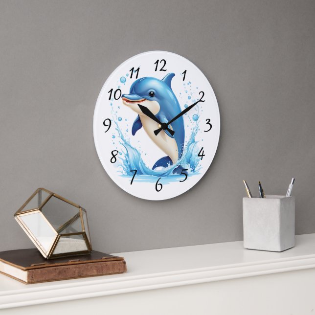 Cute Illustrated Dolphin Stor Klocka (Kontor)
