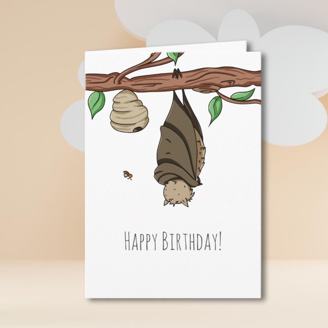 Cute Illustrated Fladdermus, Grattis på födelsedag Kort (Skapare uppladdad)