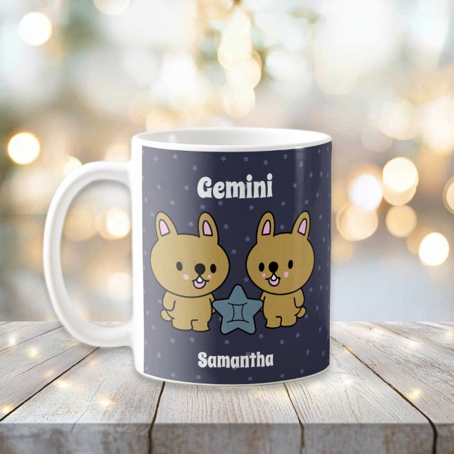 Cute Illustrated Gemini Zodiac Personlig Kaffemugg (Cute Illustrated Gemini Zodiac Personalized Coffee Mug
)