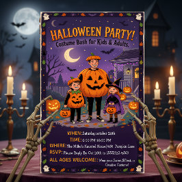 Cute Illustrated Halloween Costume Party Family Inbjudningar