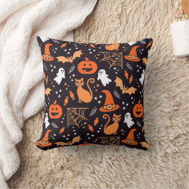 Cute Illustrated halloween-tecken på svart bg Kudde