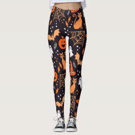Cute Illustrated halloween-tecken på svart bg Leggings