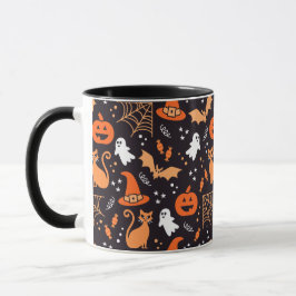 Cute Illustrated halloween-tecken på svart bg Mugg