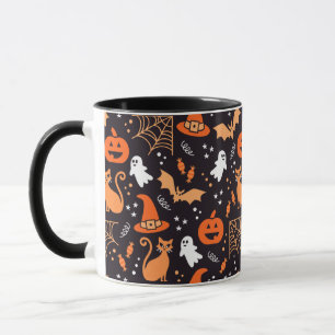 Cute Illustrated halloween-tecken på svart bg Mugg