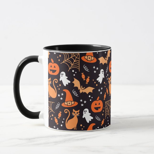 Cute Illustrated halloween-tecken på svart bg Mugg (Vänster)