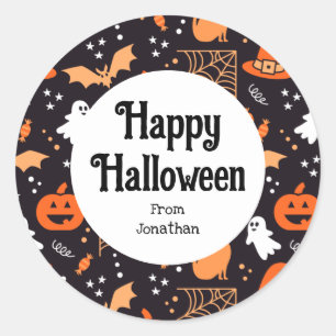 Cute Illustrated halloween-tecken på svart bg Runt Klistermärke