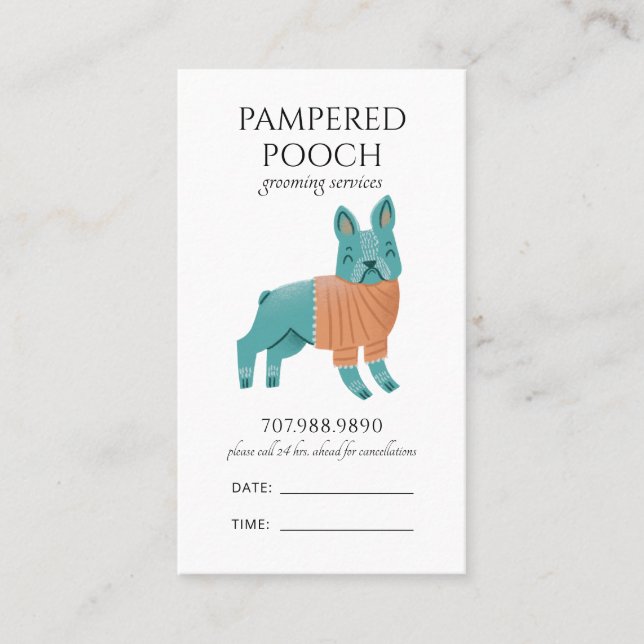 Cute Illustrated Hund Spa Grooming Tidsbeställning Kort (Framsida)