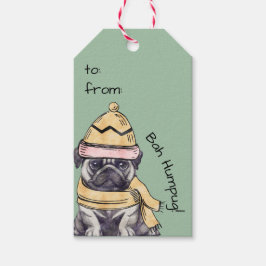 Cute Illustrated jul Pug Winter Bah Humpug Presentetikett