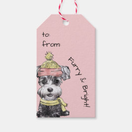 Cute Illustrated jul Terrier Rosa Winter Hund Presentetikett