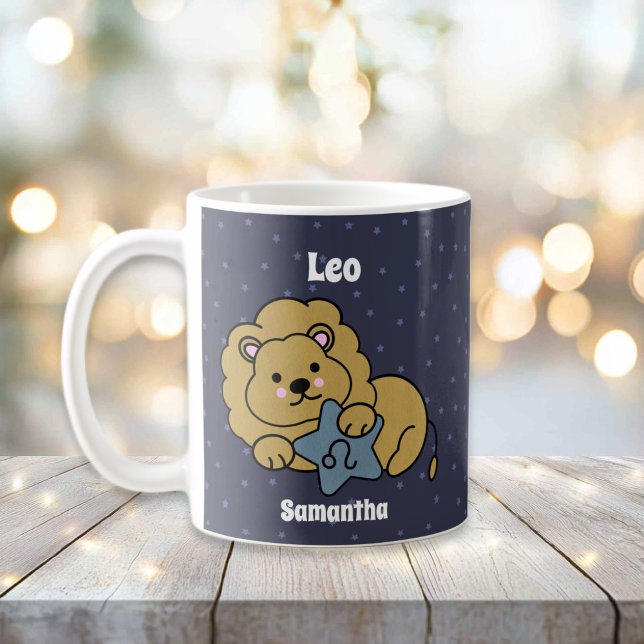 Cute Illustrated Leo Zodiac Personlig Kaffemugg (Cute Illustrated Leo Zodiac Personalized Coffee Mug
)