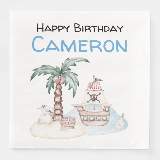 Cute Illustrated Pirat Party Pappersservett (Framsida)