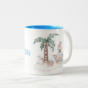 Cute Illustrated Pirat-tema med eget namn Två-Tonad Mugg