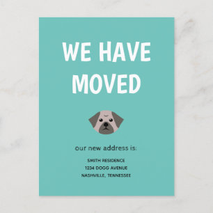 Cute Illustrated Pug Vi har Flyttat Meddelande Vykort