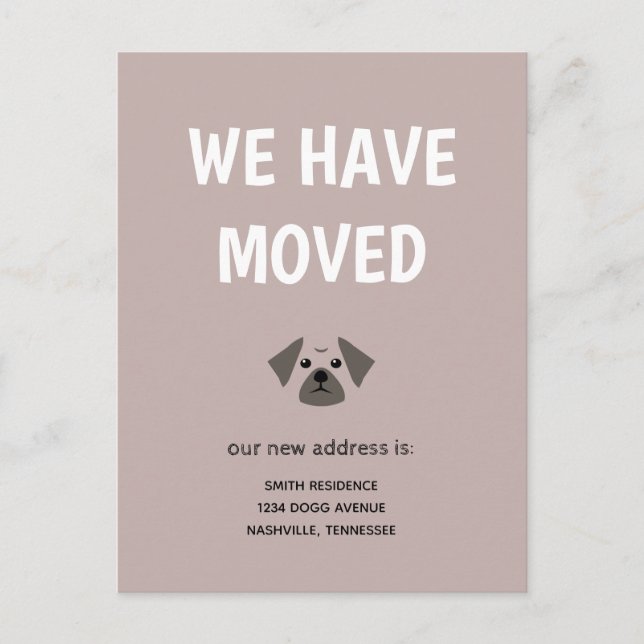 Cute Illustrated Pug Vi har Flyttat Meddelande Vykort (Framsida)