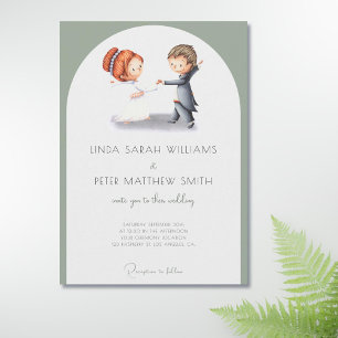 Cute Illustrated Sage Grönt Arch Bröllop Inbjudningar