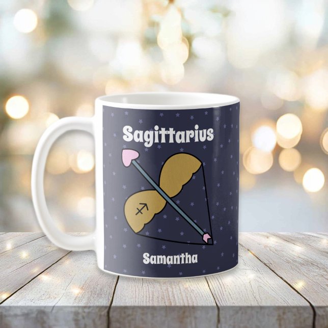 Cute Illustrated Sagittarius Zodiac Personlig Kaffemugg (Cute Sagittarius Zodiac Symbol Personalized Mug)
