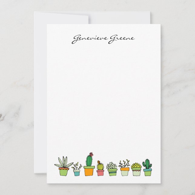 Cute Illustrated Succulated Monogram Note Cards Anteckningskort (Framsida)