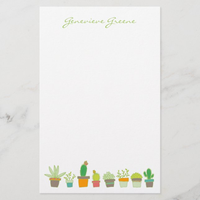 Cute Illustrated Succulated Monogram Stationery Brevpapper (Framsida)