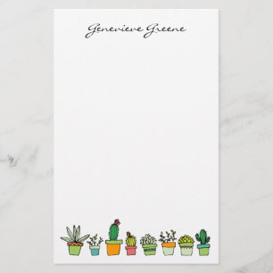 Cute Illustrated Succulated Monogram Stationery Brevpapper