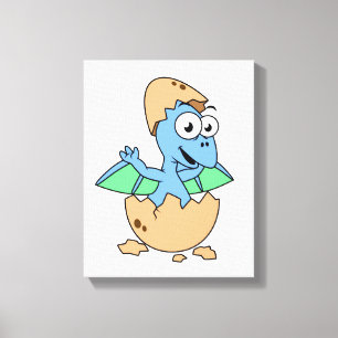 Cute Illustration av en Baby Pterodactyl-skrafferi Canvastryck