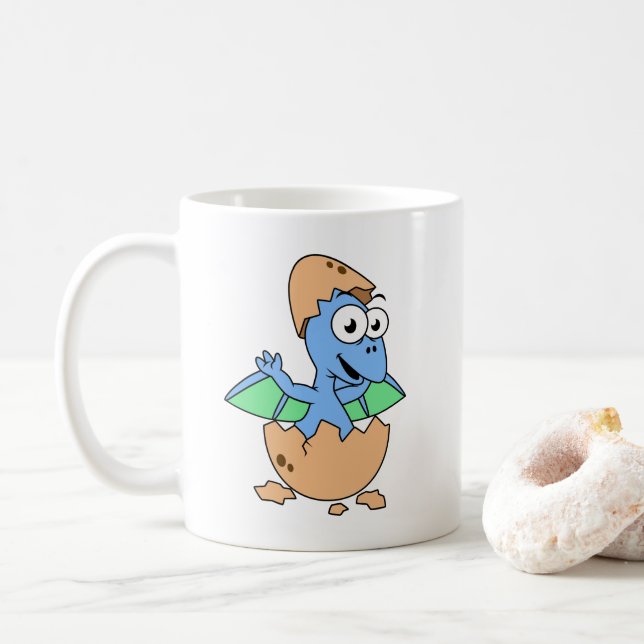 Cute Illustration av en Baby Pterodactyl-skrafferi Kaffemugg (Med munk)
