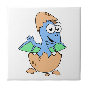 Cute Illustration av en Baby Pterodactyl-skrafferi Kakelplatta
