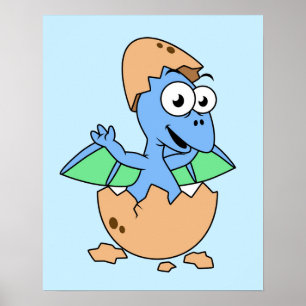 Cute Illustration av en Baby Pterodactyl-skrafferi Poster